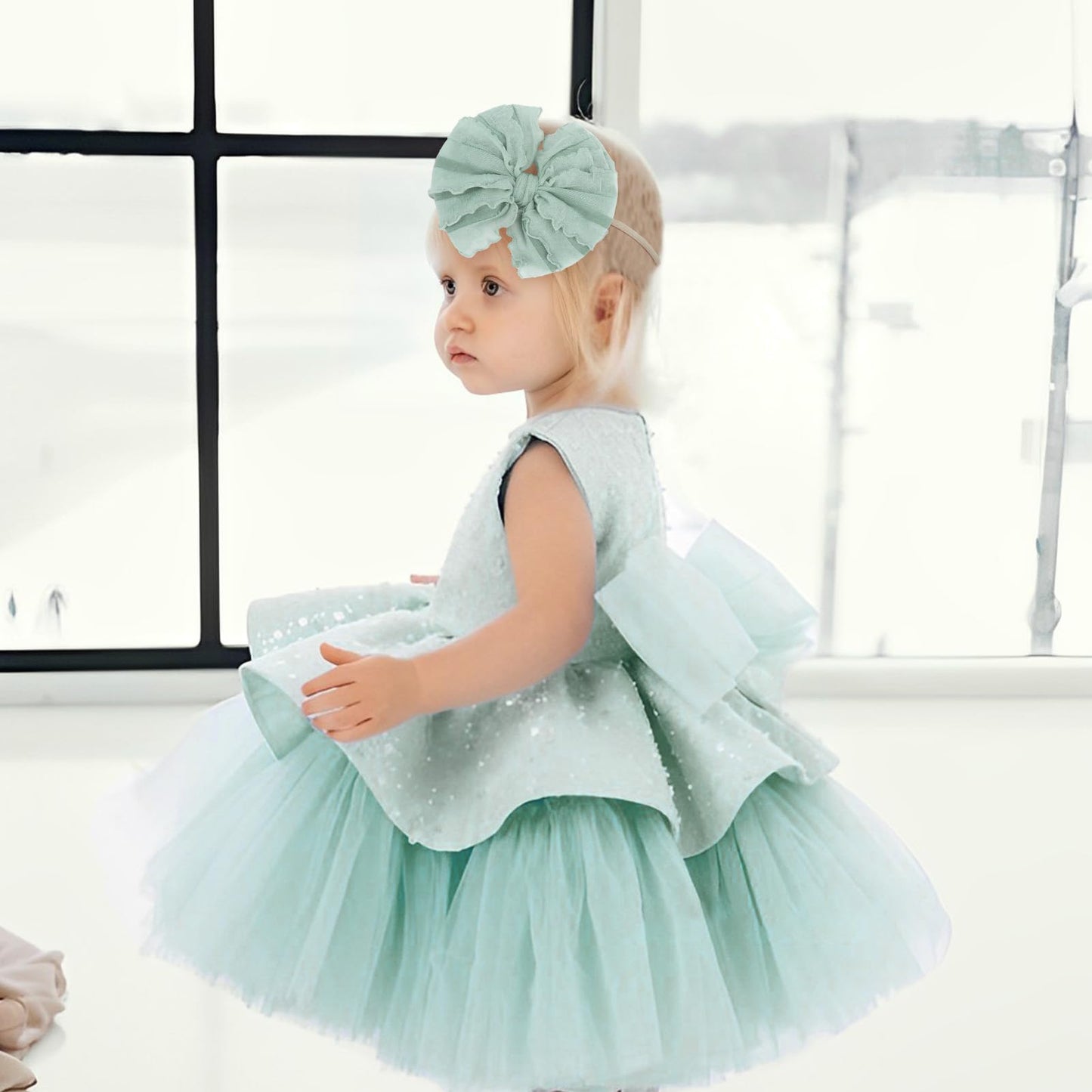 Lanmerry Baby Girls Soft Knot Headbands With Hair Bows Newborn Toddler Hairbands Infant Toddlers Kids Hair Accessories Blue Wate