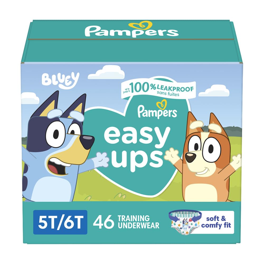 Pampers Training Pants - Easy Ups Boys & Girls Bluey - Size 5T-6T, 46 Count, Childrens Potty Underwear (Packaging May Vary)
