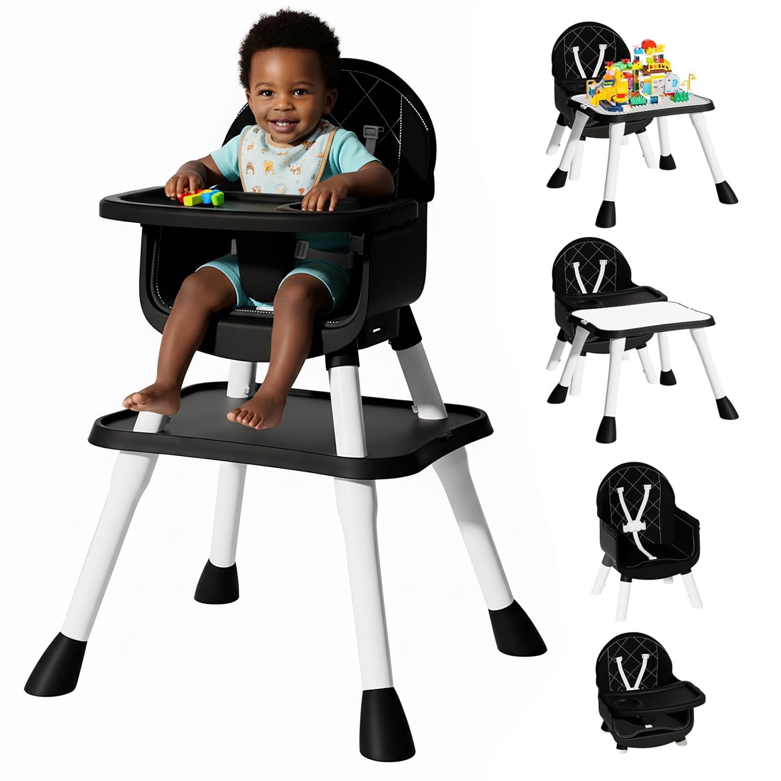 Baby High Chair with Adjustable 5-Point Harness, Easy Clean Tray and Seat, Tool-Free Assembly Grey