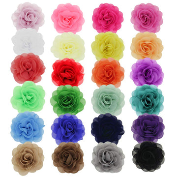 Insowni 24Pcs Alligator Hair Clips 3' Chiffon Flower Barrettes Hair Bow Accessories For Toddlers Baby Girl Kids