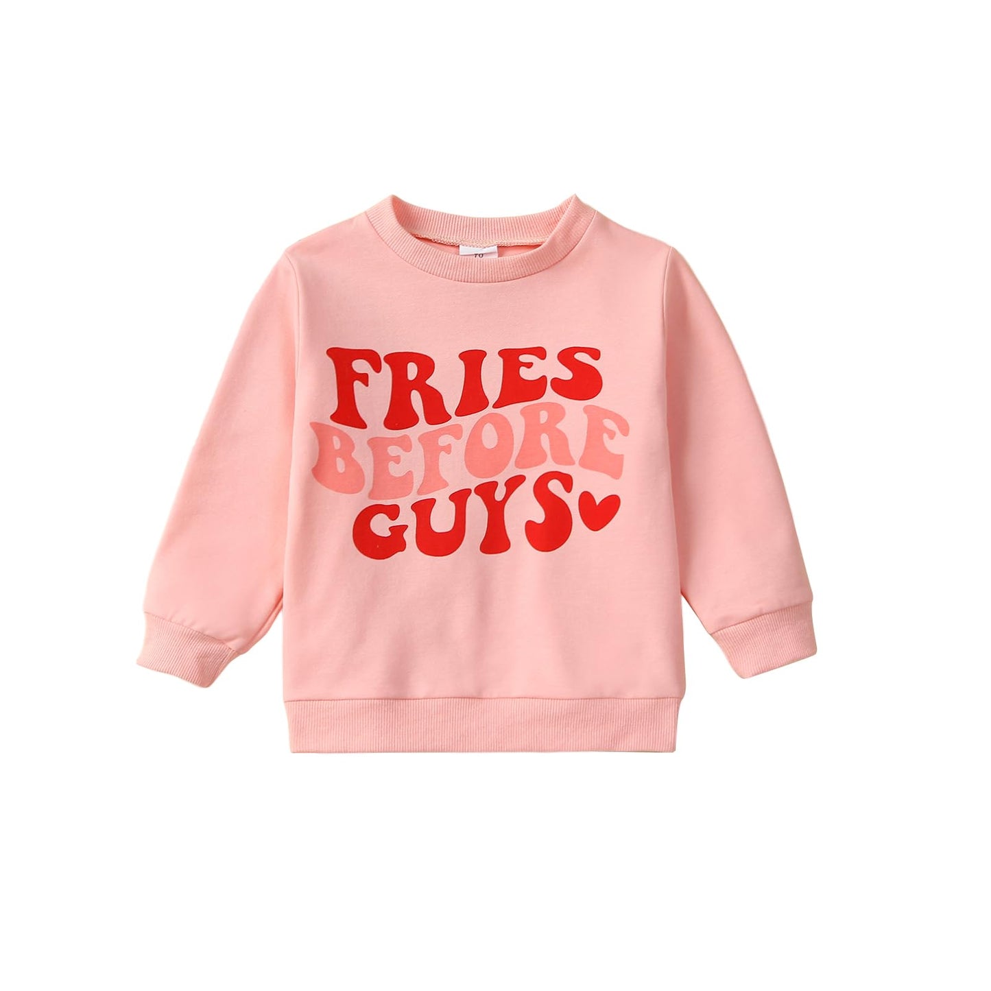Lesimsam Toddler Baby Boy Girl Valentines Day Outfit Crewneck Sweatshirt Letter Print Long Sleeve Pullover T-Shirt Tops (Fries B
