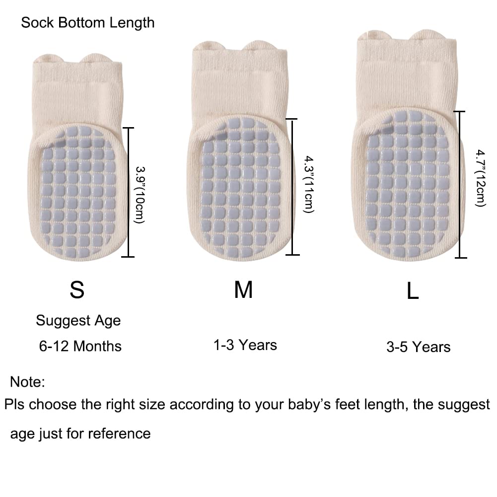 Exegawe Toddler Non Slip Socks, Cute Baby Socks With Grips Crew Socks 5 Pairs(M/1-3Y)