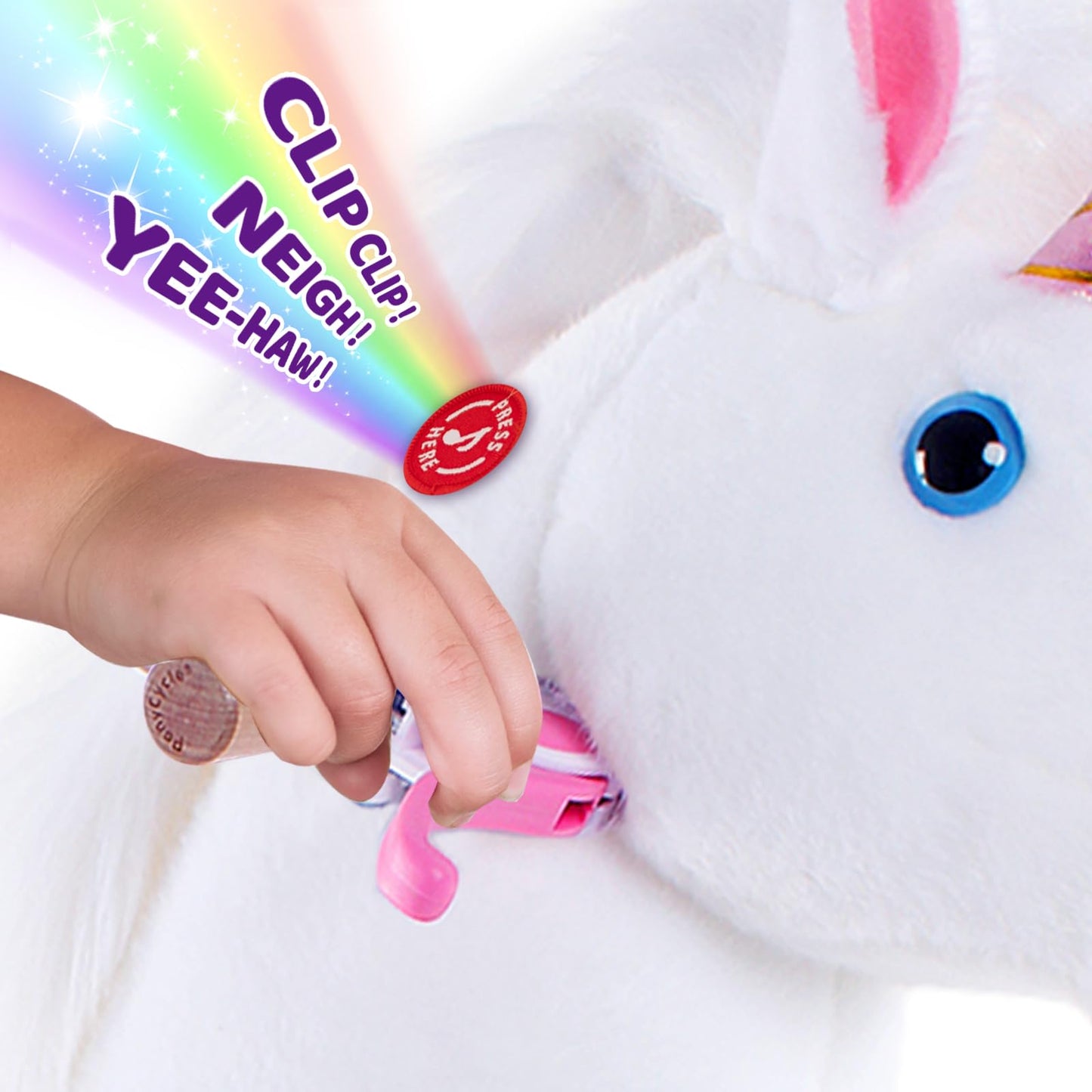 PonyCycle Official Classic U Series Ride on White Horse Unicorn Toy Plush Walking Animal Size 3 for Age 3-5 Ux304