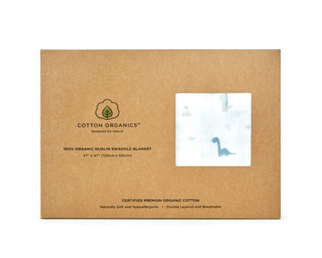 Cotton Organics Muslin Swaddle Blanket, Extra Soft and Hypoallergenic Organic Cotton (1Pack, Blue, Blue Dinos)