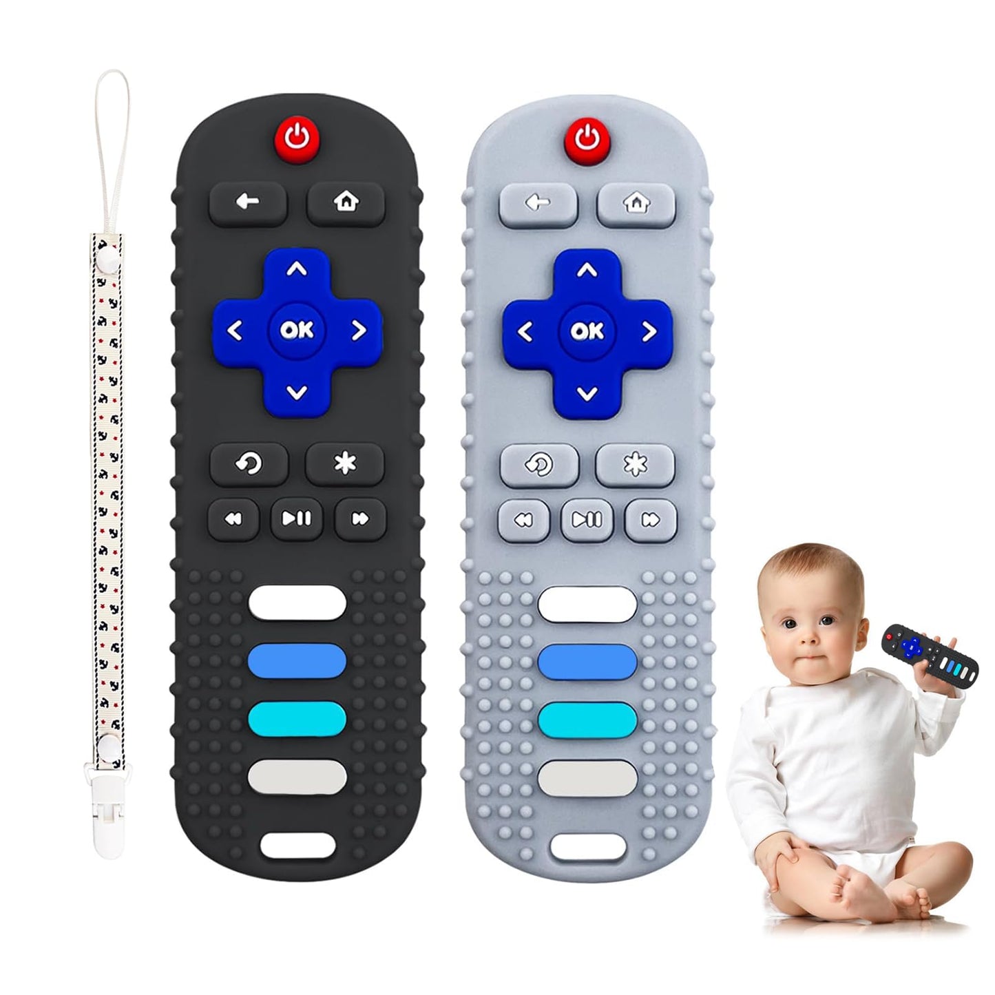 YAPROMO 2Pcs Teething Toys, Silicone TV Remote Teethers for Baby Toy Remote Teethetr for Infant Toddler Kids/Boy/Girl, BPA Free