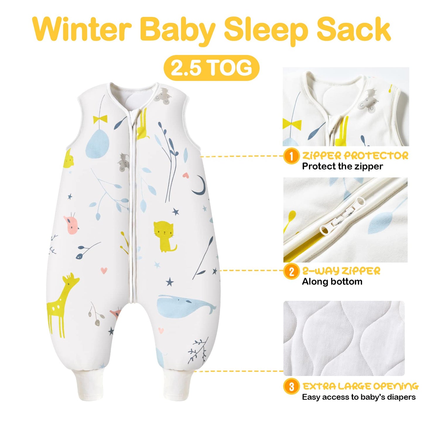 Mosebears Baby Sleep Sack with Feet,Baby Winter Sleep Sack for Toddler Thicken 2.5 TOG (6-18 Months, Baby height 28-34 inches)