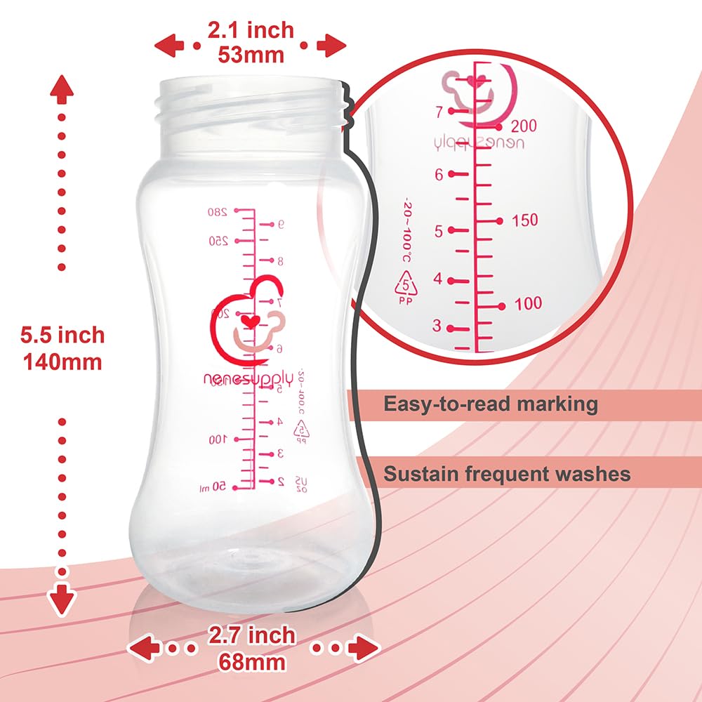 Nenesupply Storage Bottles Collection Bottles For Spectra S1 S2 Motif Luna Breast Pumps 4 Pc 9Oz 280Ml With Collar And Sealing D