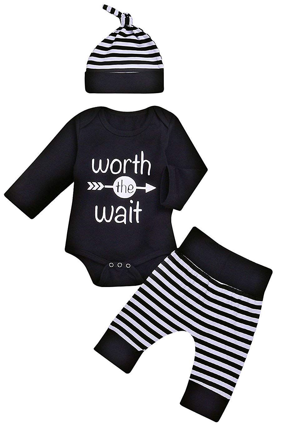 Besokuse Baby Unisex Worth The Wait Arrow Printed Romper Striped Pant – Cutebaby WBBAPB07M77HBCQ