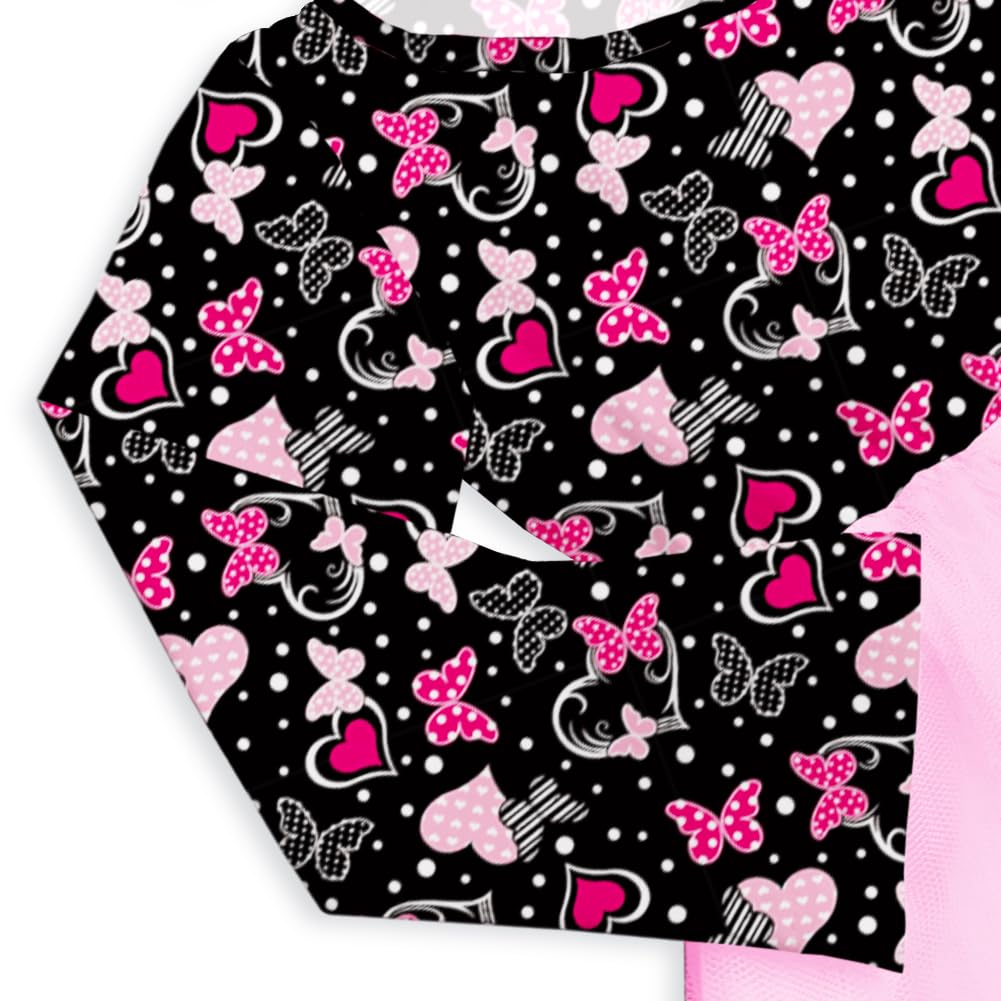 Toddler Valentine'S Day Dress Girls Pink Butterfly Printed Long Sleeve Outfits Holiday Party Dresses 1-2T