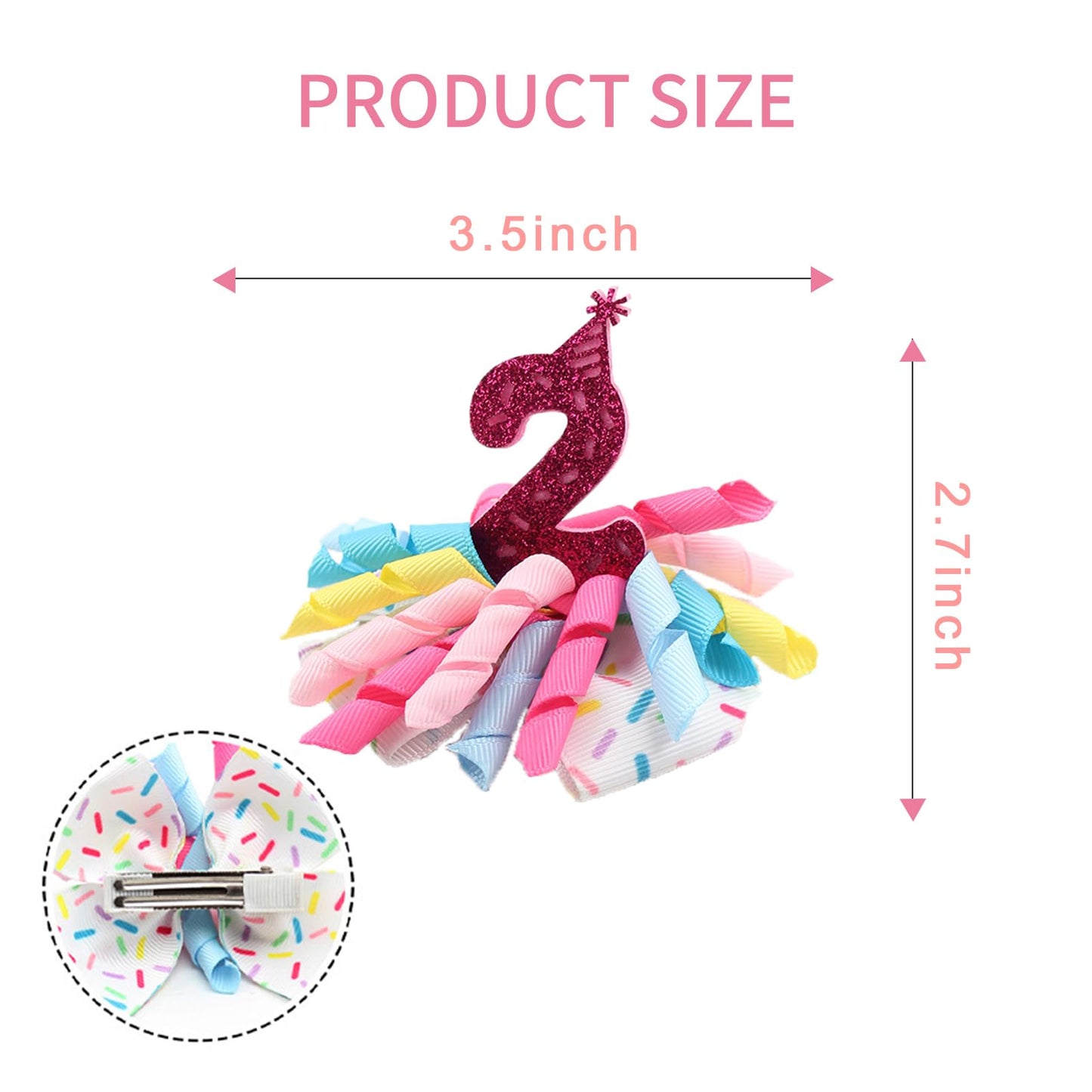 Birthday Hair Clips For Baby Girls - 2Pc Curly Ribbon With Deep Red Number Bow Hair Clips For 2Nd Birthday Baby Bow Party Decora