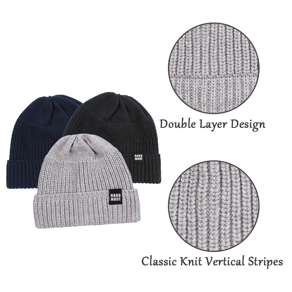 Jangannsa Simple Knitted Baby Beanie Hip-Hop Boys Winter Hat Toddler Kids Bonnet For Girls 0-5Y (Black+Light Gray+Navy, S)