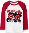 Toddler Boys T-Shirt Valentine'S Day Shirt Monster Truck Heart Crusher Tops Kids Long Sleeve Raglan Baby Tees 2T