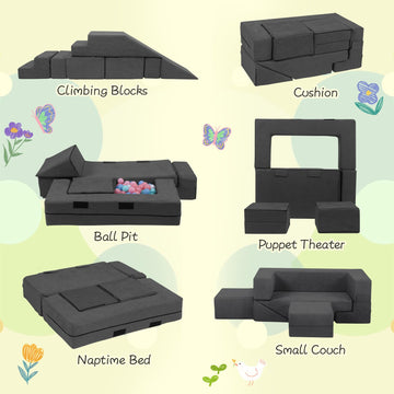 Moozhealth Modular Kids Couch,Toddlers Convertible Climbing Play Couch Sofa And Imaginative Furniture Foldable Floor Cushion Wit