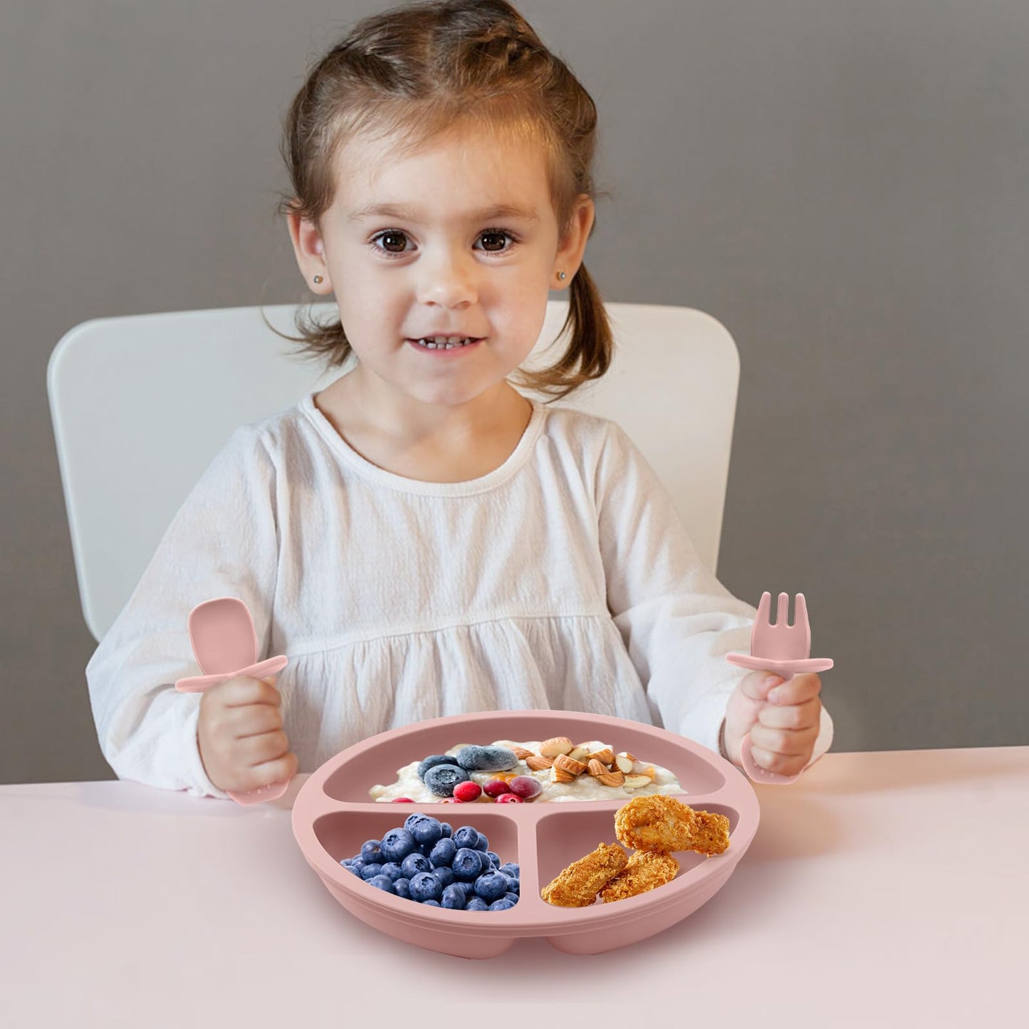 Eascrozn Toddler Plates, 3 Pack Divided Suction Plates For Baby, Food Grade Silicone Baby Plates, Bpa Free, Non-Slip, Baby Led W