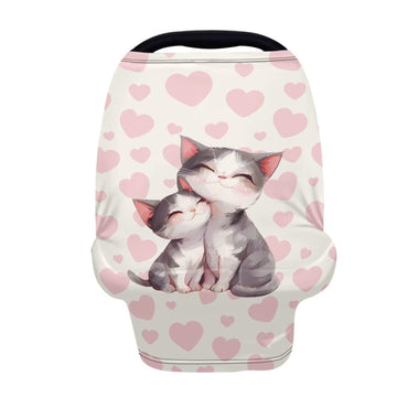 Biyejit Pink Heart Cats Car Seat Cover for Babies, Mom Nursing Covers Breastfeeding Scarf, Multi Use Infant Carseat Canopy for N