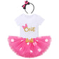 Ibtom Castle Baby Girl Birthday Cake Smash Outfit Infant Girl 1St Birthday Romper Jumpsuit Tutu Tulle Skirt With Headband Clothe