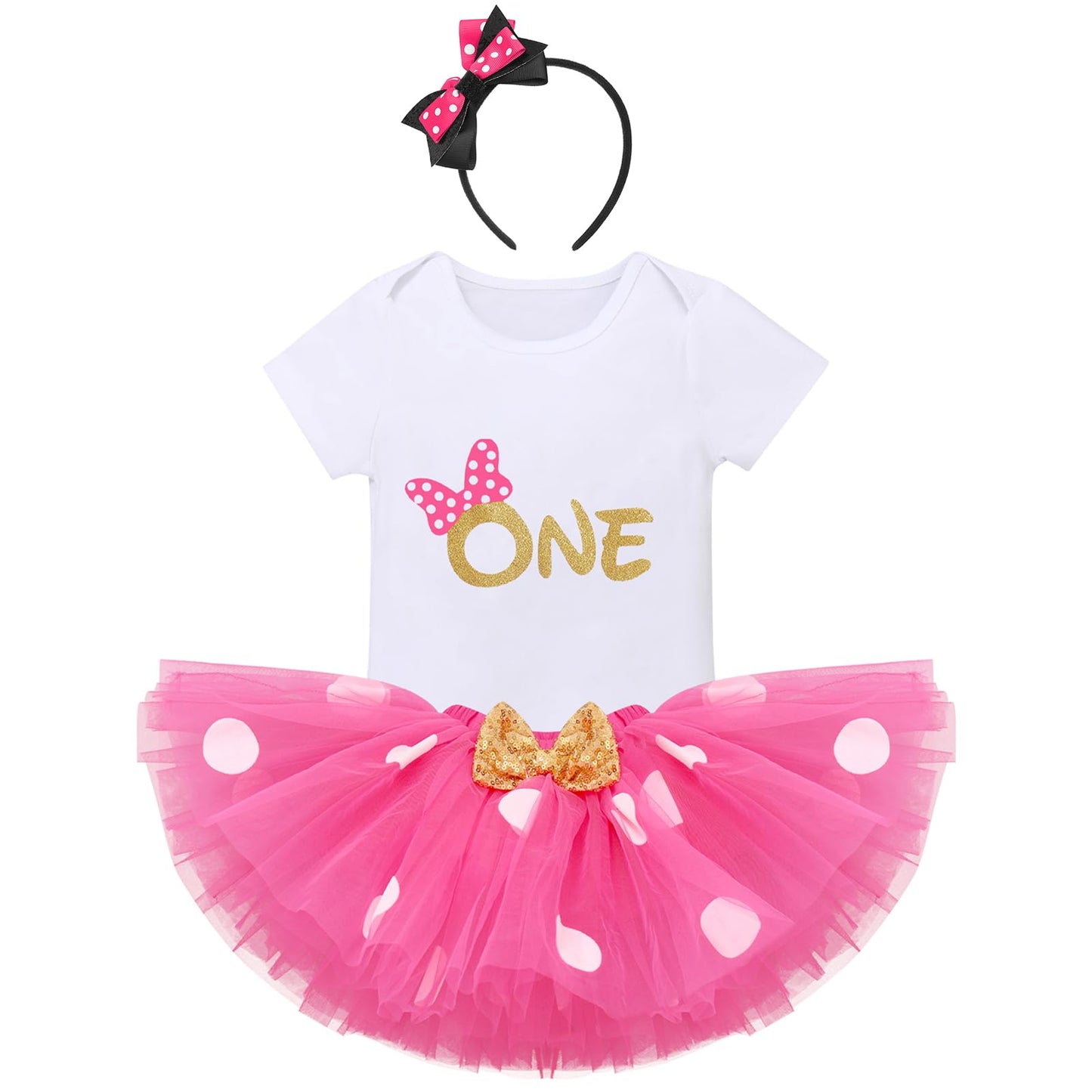Ibtom Castle Baby Girl Birthday Cake Smash Outfit Infant Girl 1St Birthday Romper Jumpsuit Tutu Tulle Skirt With Headband Clothe