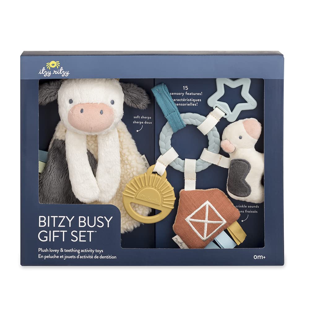 Itzy Ritzy Farm Toy Gift Set - Includes Cow Lovey & Farm-Themed Car Seat And Stroller Toy