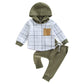 Baby Boy Clothes 3 6 9 12 18 24M 3T Pants Set Hooded Patchwork Hoodie Striped Sweatpants Fall Winter Outfit(Green-Plaid, 12-18 M