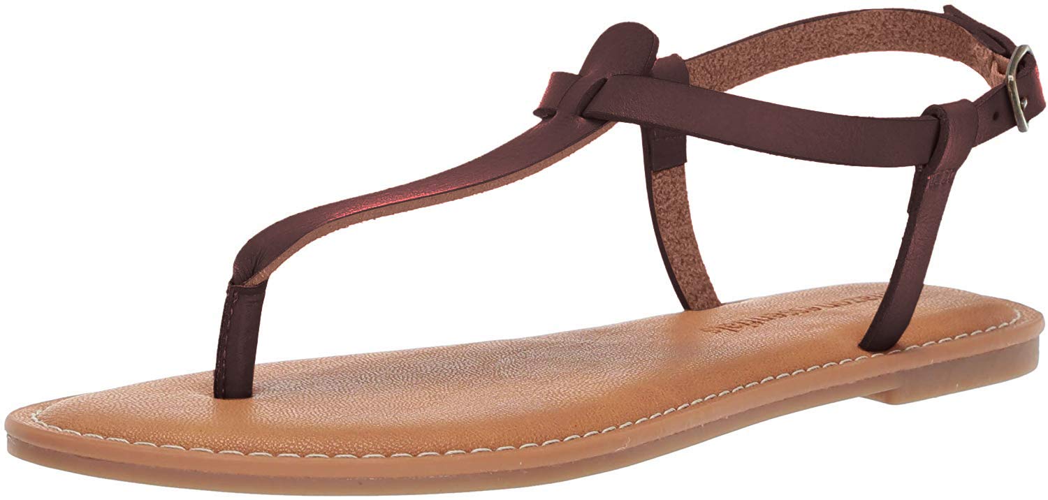 Amazon Essentials Womens Casual Thong Sandal With Ankle Strap, Brown, 85
