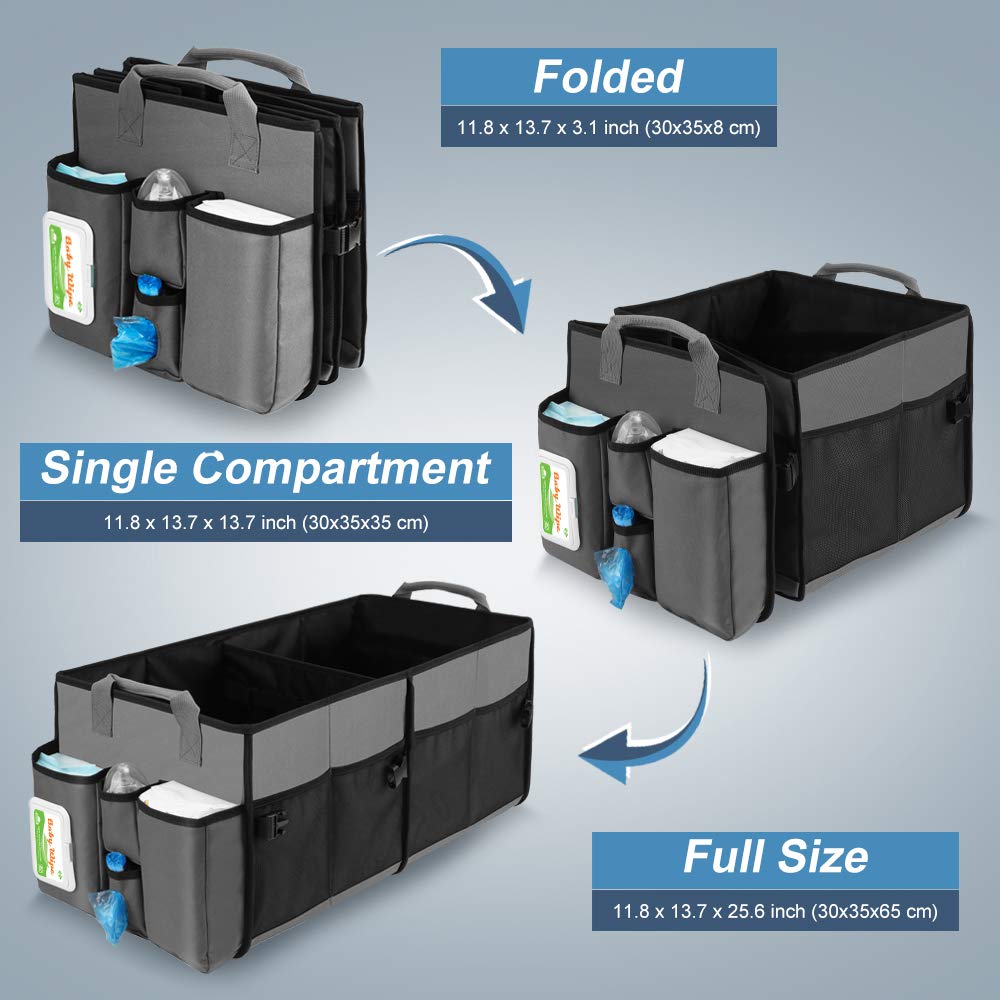 Collapsible Trunk Organizer & Diaper Changing Station, Baby Diaper Caddy Organizer With Movable Dividers, Easy-To-Reach For Back
