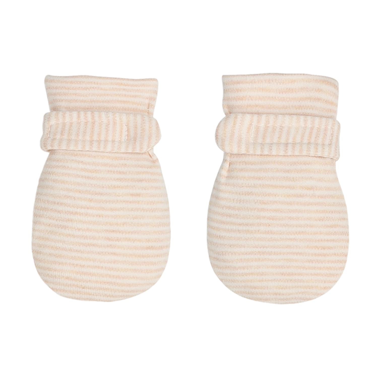 Newborn Baby No Scratch Mittens Stay On, 100% Cotton Breathable, Adjustable Infant Gloves For Baby Boys Girls Mittens (Khaki Str
