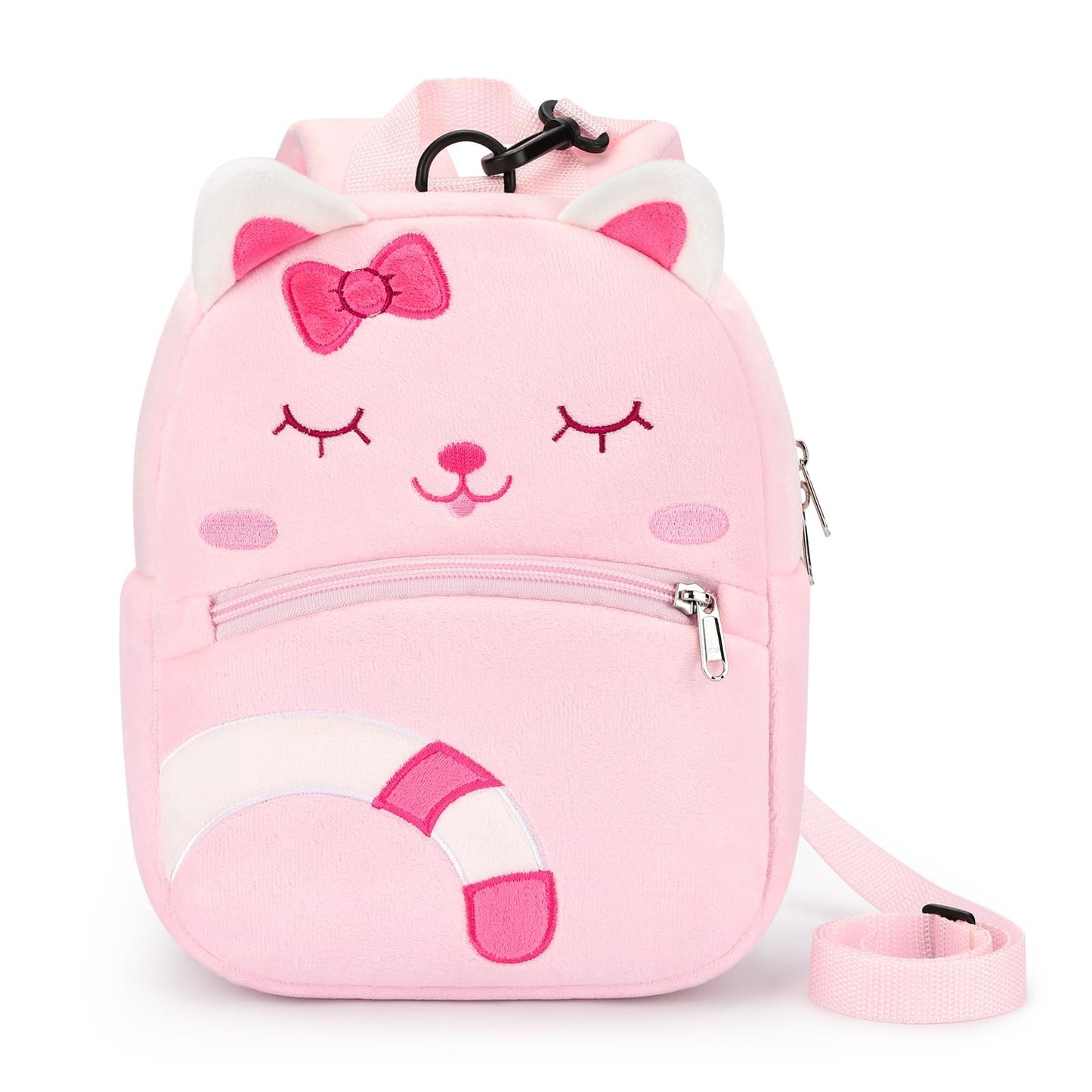 mibasies Toddler Backpacks for Girls 2-4: Cute Cat Plush Backpack - 3D Animal Cartoon Mini Travel Bag -10 inch Backpack Leash fo