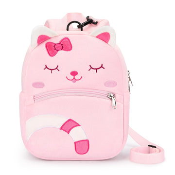 mibasies Toddler Backpacks for Girls 2-4: Cute Cat Plush Backpack - 3D Animal Cartoon Mini Travel Bag -10 inch Backpack Leash fo