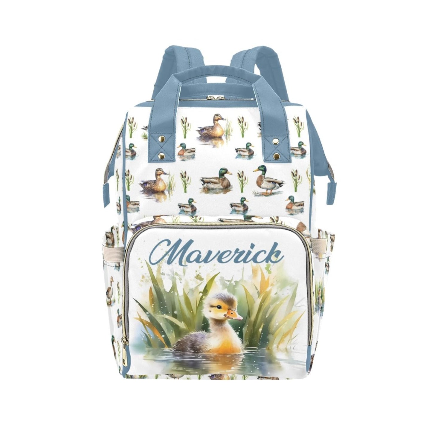 Personalized Diaper Bag Backpack for Women, Custom Name Nursing Mommy Daypack, Mallard Duck Diaper Bag for Girls Boys, New Mom G