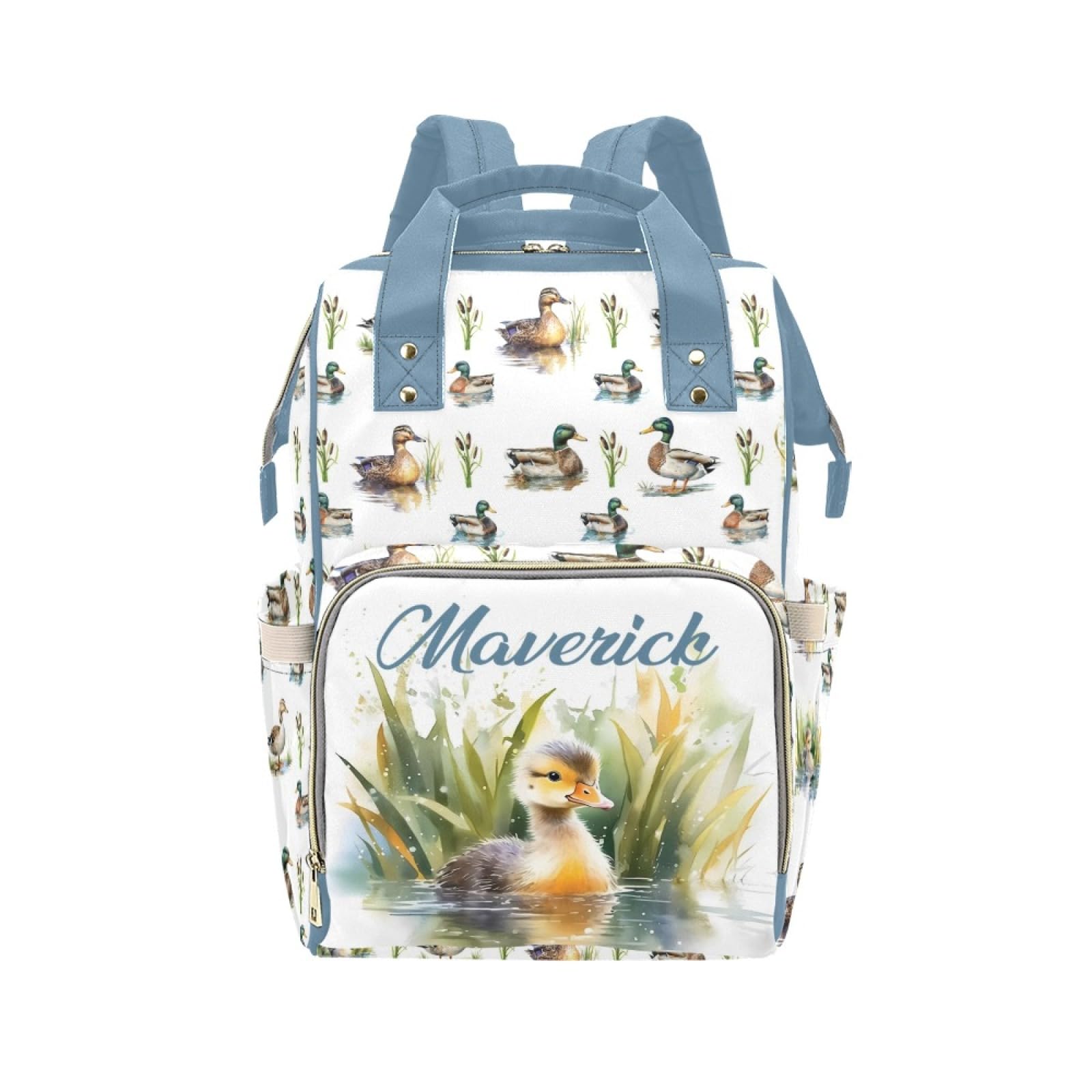 Personalized Diaper Bag Backpack for Women, Custom Name Nursing Mommy Daypack, Mallard Duck Diaper Bag for Girls Boys, New Mom G