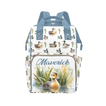 Personalized Diaper Bag Backpack for Women, Custom Name Nursing Mommy Daypack, Mallard Duck Diaper Bag for Girls Boys, New Mom G