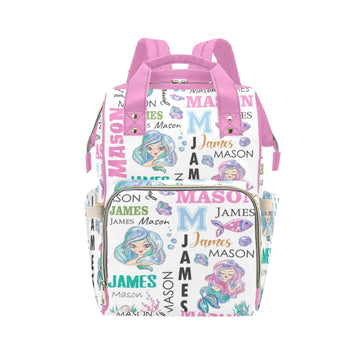 Personalized Diaper Bag Backpack for Women, Custom Name Nursing Mommy Daypack, Diaper Bag for Boys Girls, New Mom Gifts (Mermaid