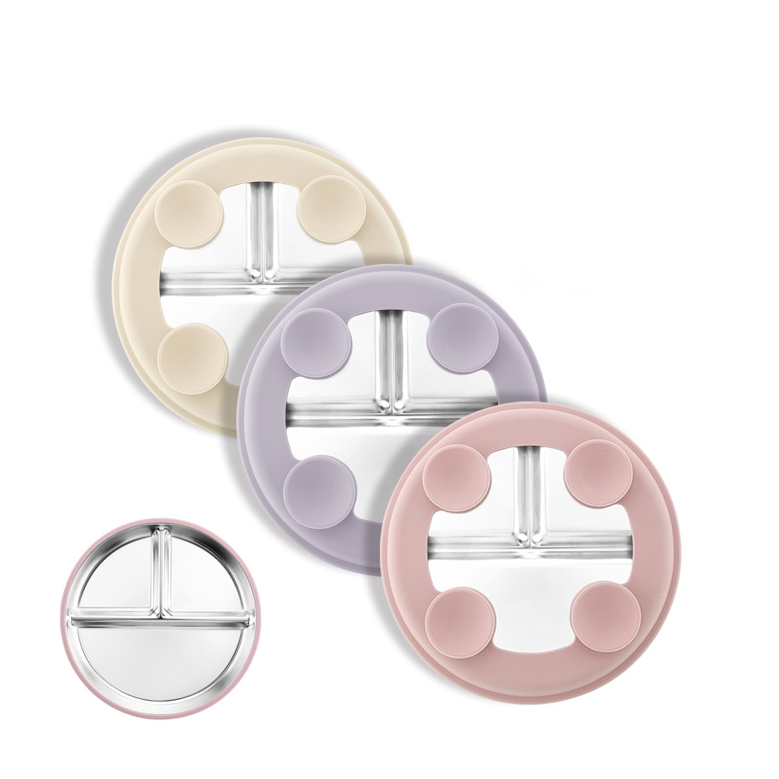 Bakpoco Stainless Steel Suction Plates for Toddlers, 8 Divided Kids Baby Plates with Removable Silicone Suction, Non Toxic Non S