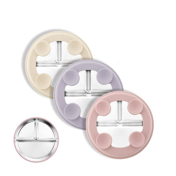 Bakpoco Stainless Steel Suction Plates for Toddlers, 8 Divided Kids Baby Plates with Removable Silicone Suction, Non Toxic Non S