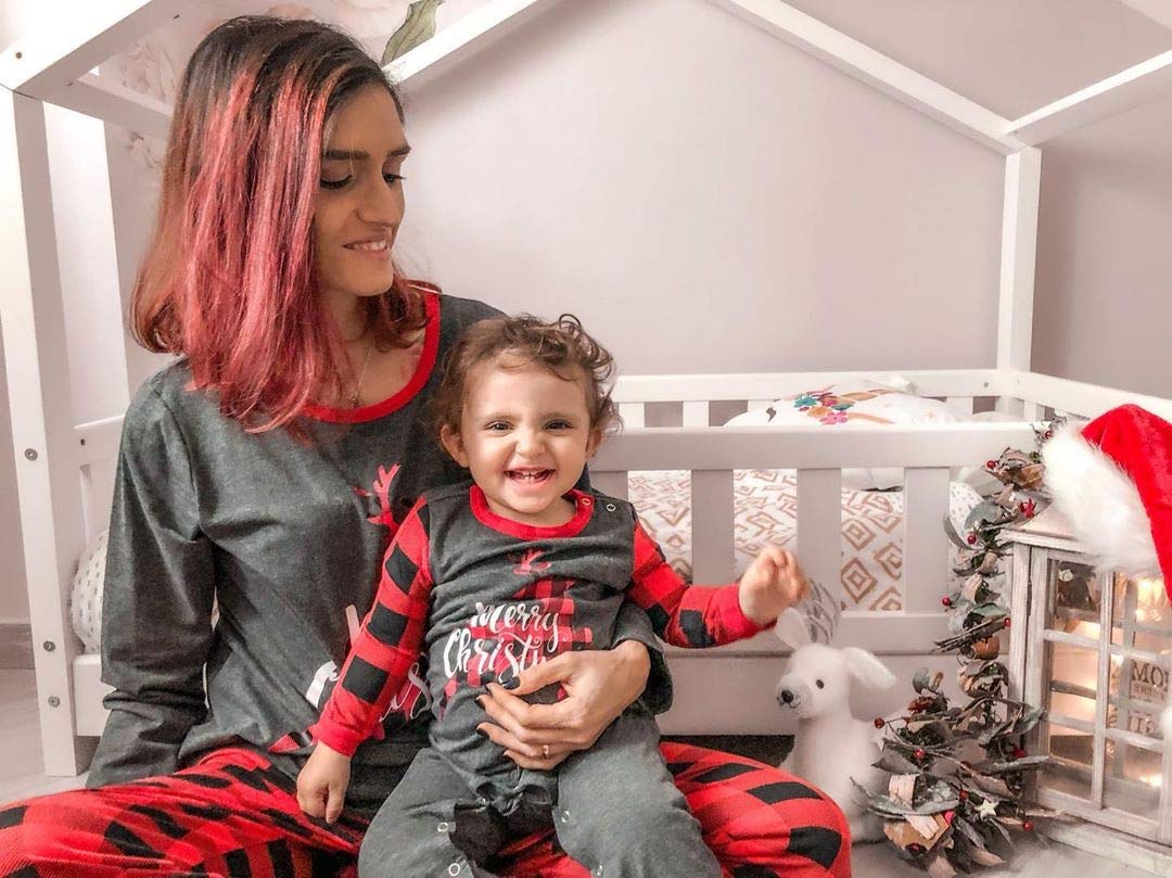 Iffei Matching Family Pajamas Sets Christmas Pj 'S Sleepwear Merry Christmas Reindeer With Plaid Bottom With Pocket 3-4 Years