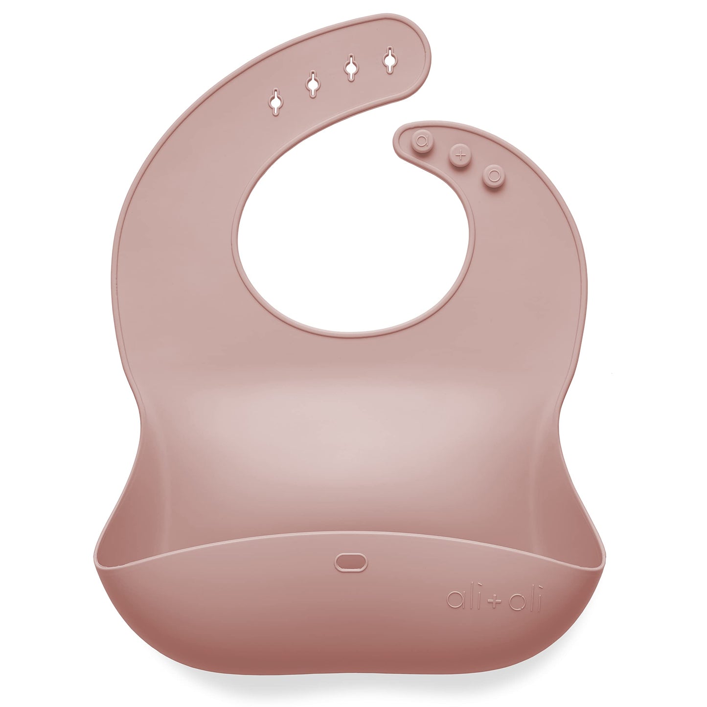 Ali+Oli Silicone Bib (Soft Blush) Waterproof Silicone Bibs for Babies & Toddlers, Adjustable Baby Feeding Bib, Food-Grade Silico