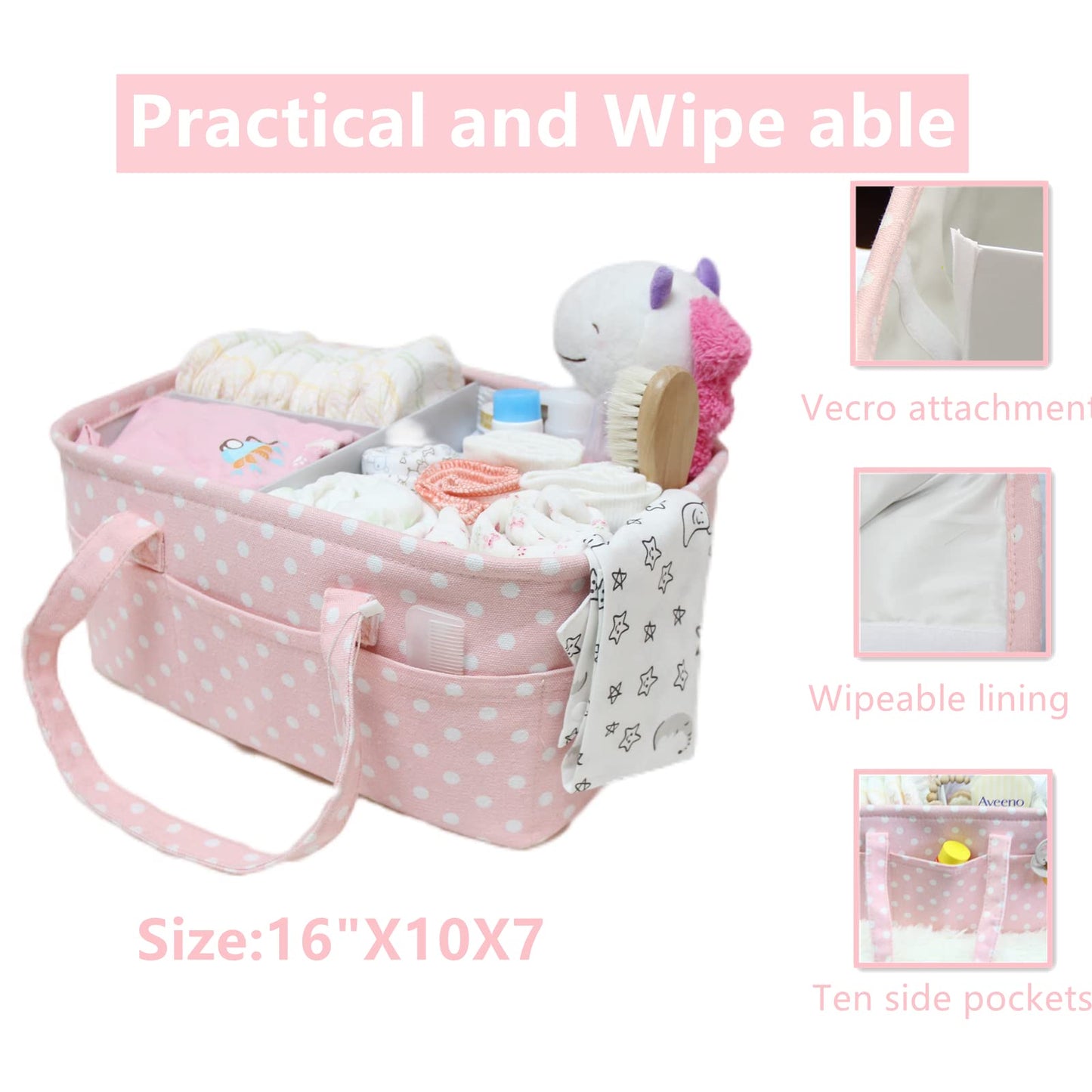 Pink Diaper Caddy Organizer For Baby Girl-Large Portable Diaper Caddy Basket For Changing Table-Diaper Organizer Caddy-Car Trave