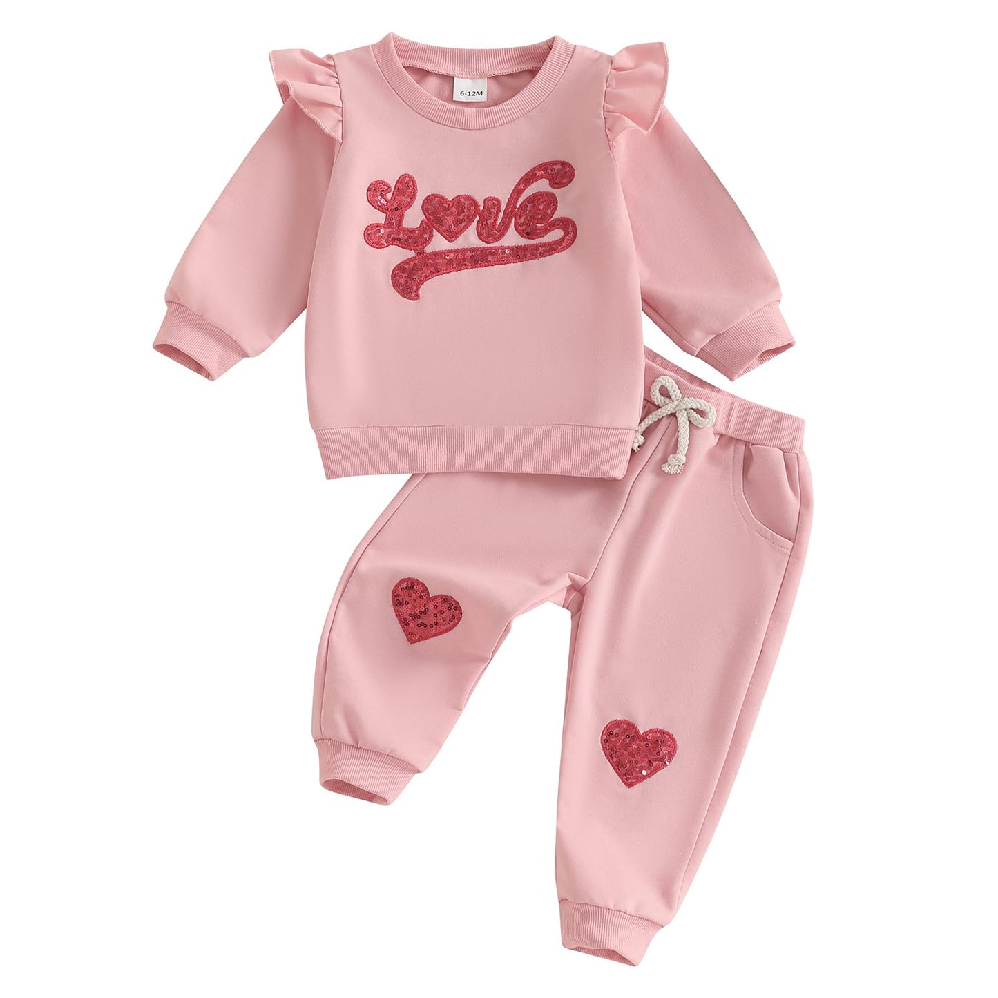 YOKJZJD 2Pcs Newborn Baby Girl Valentines Day Outfit Love Sweatshirt T-Shirt Tops Pants Set Toddler Fall Clothes (Pink, 12-18 Mo