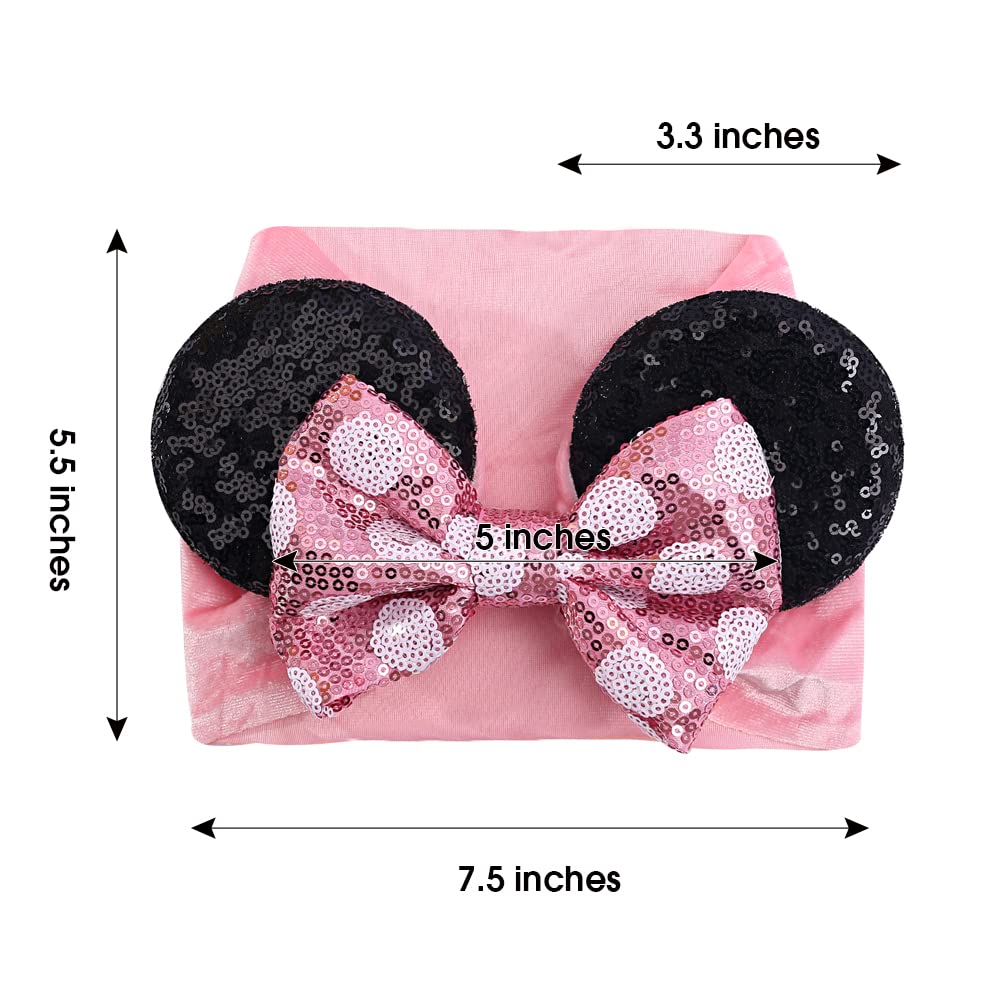 Jiahang Baby Girl Mouse Ears Headwrap With Sequin Polka Dot Bow, Wide Velvet Turban Hairband, Hair Bow Headband For Toddler, Kid