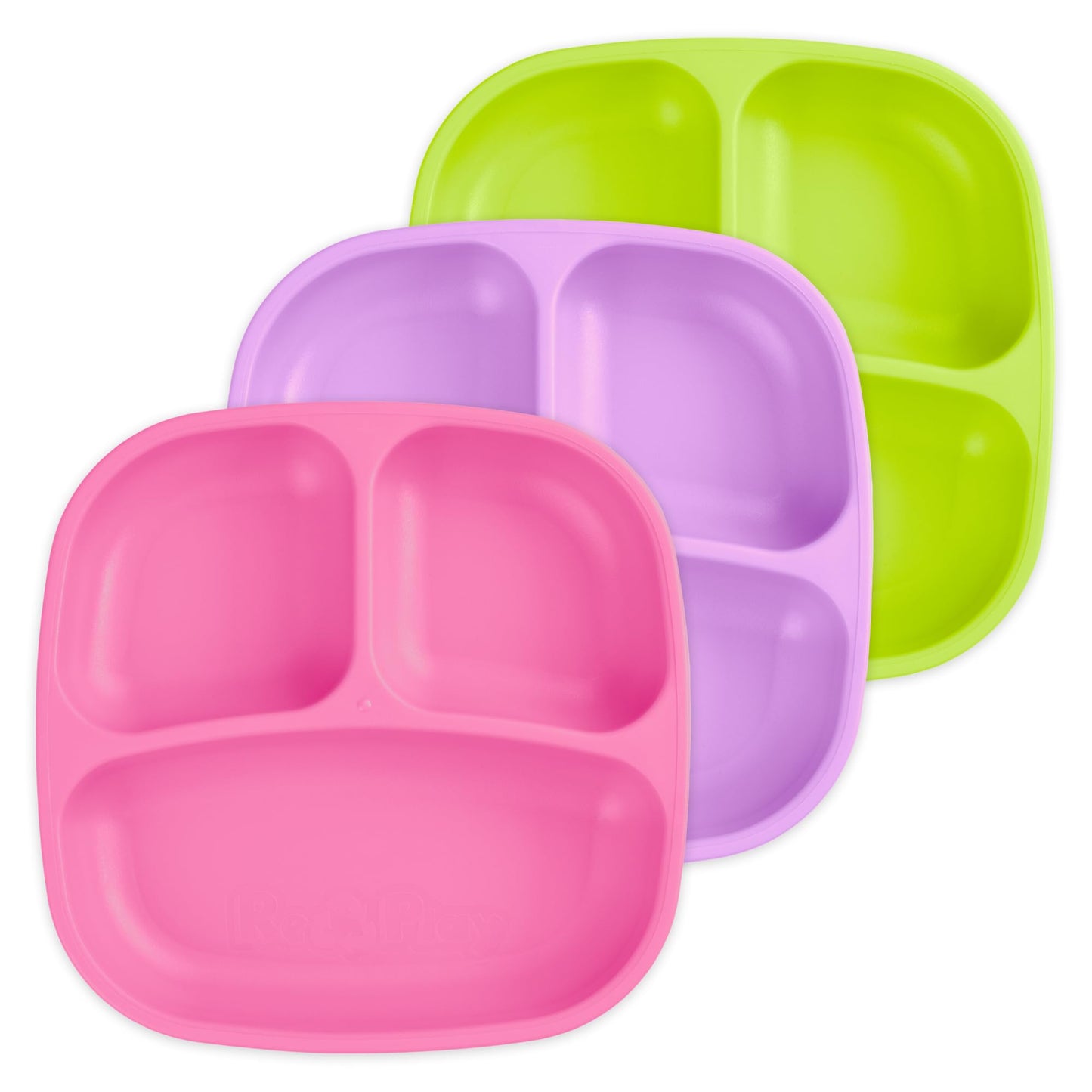 Re-Play Made in USA 7 Deep Walled Divided Plates for Kids, Set of 3 - Reusable 3 Compartment Plates, Dishwasher and Microwave Sa