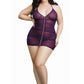 Dreamgirl Women'S Plus Stretch Mesh Chemise With Shirring Details, Plum, One Size-Queen