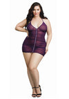 Dreamgirl Women'S Plus Stretch Mesh Chemise With Shirring Details, Plum, One Size-Queen