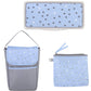 Diaper Bag Tote 5 Piece Set With Sun, Moon, And Stars, Wipes Pocket, Dirty Diaper Pouch, Changing Pad (Grey/Blue)
