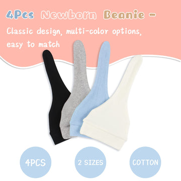 Newborn Hospital Hat Autumn Winter Baby Knot Beanie Baby Boys Girls Hats 0-12 Months (4Pack-E, S)