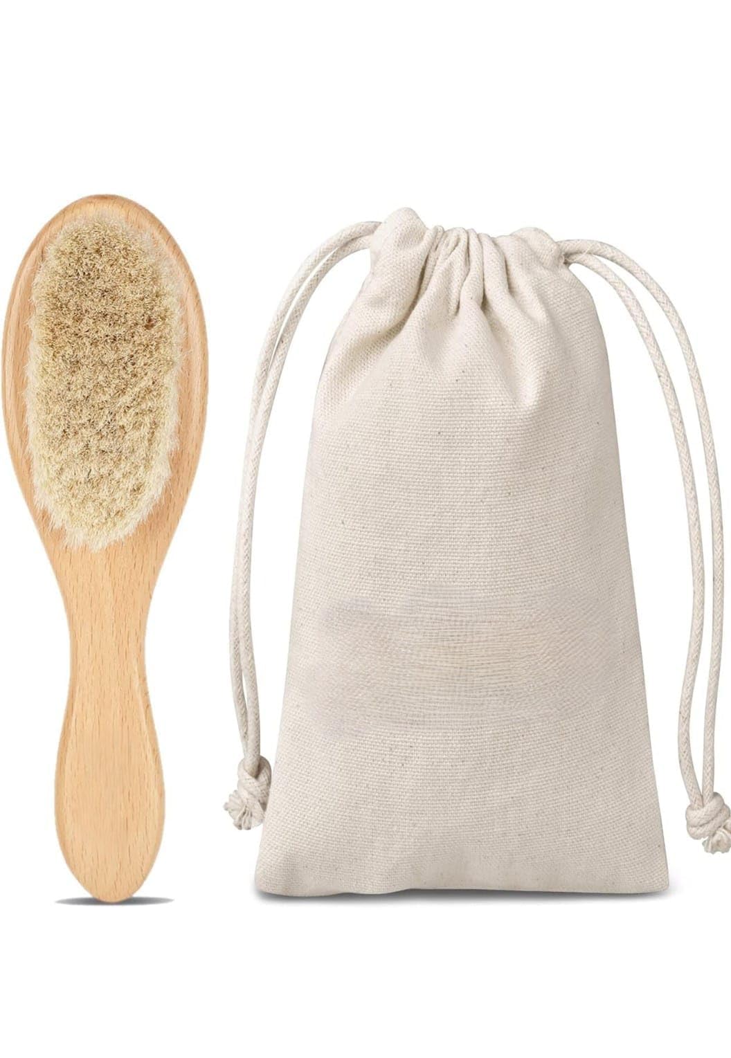 Minku Creation Natural Wooden Baby Hair Brush  Soft Natural Bristle Baby Brush For Scalp Health & Cradle Cap Treatment