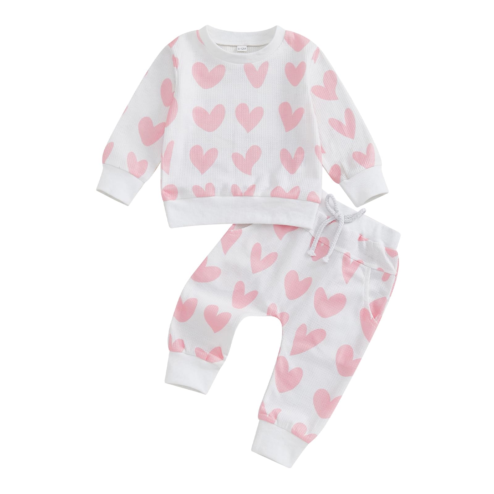 Kupretty Toddler Baby Girl Valentines Day Outfits Heart Waffle Knit Sweatshirts And Pants Set Fall Winter Spring Clothes (Baby P