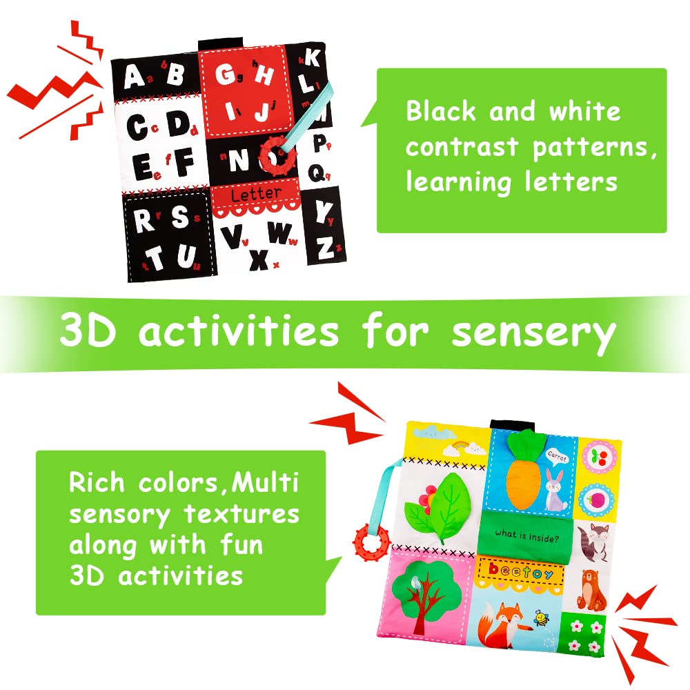 beetoy Tummy Time Baby Mirror Toys with Black and White Pattern, High Contrast 3D Activity Play Crinkle Toys Baby Mirror for New