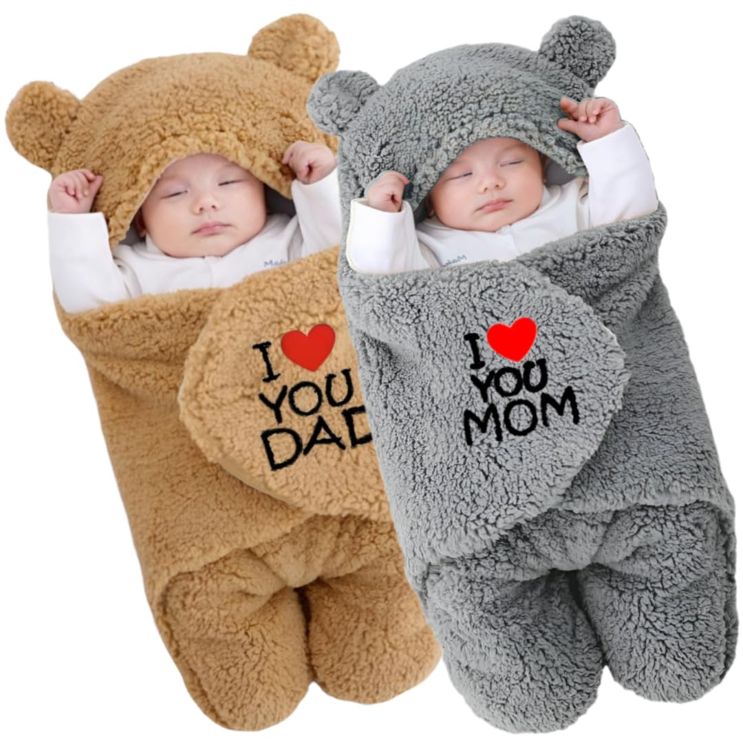 Brandonn New Born Baby Blanket Pack Of Hooded Swaddle Crib Wrapper Or Wearable Blanket For Baby Boys And Girls Pack Of 2, (06 M