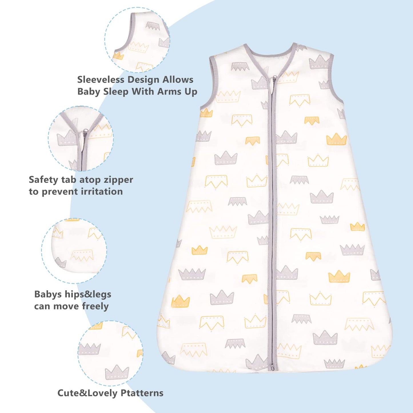 TILLYOU 2 Pack Baby Sleep Sack 6-12 Months 100% Cotton Wearable Blanket 0.5 TOG Sleeveless Summer Sleep Sacks with 2-Way Zipper,