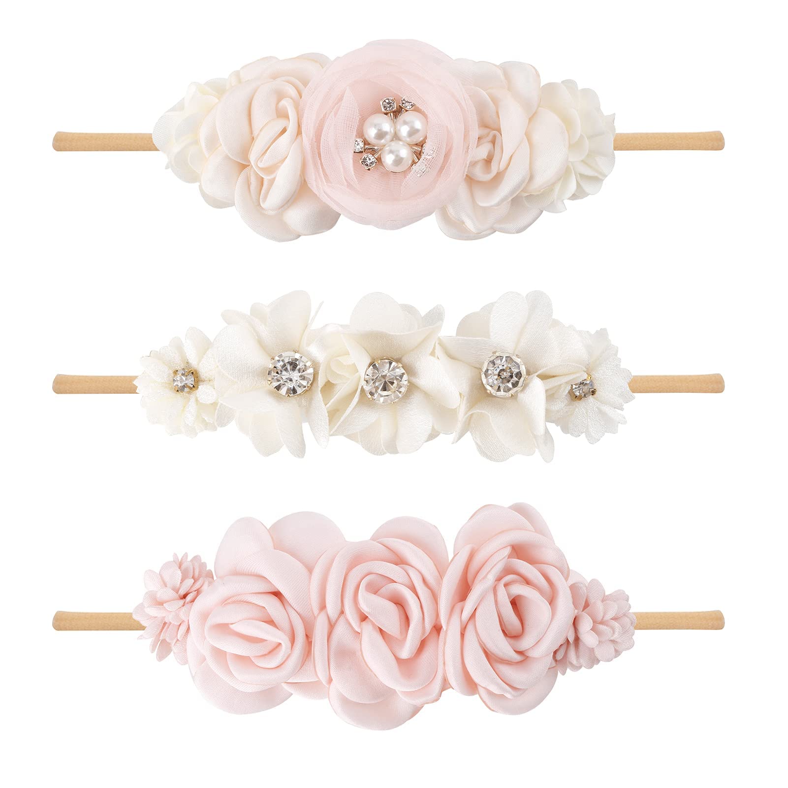 Bfnaagirl Baby Girl Floral Headband Nylon Flower Crown Elastic Hairband 3Pcs Hair Accessories Gift For Girls (33#)